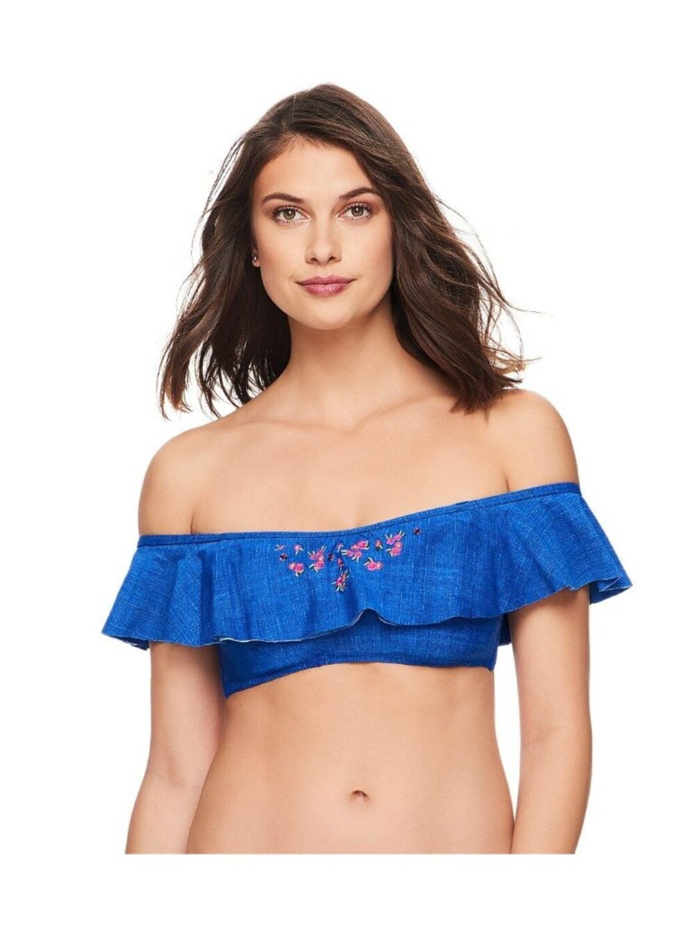Vera Bradley Large 12-14 blue Maliyah ruffled off should bikini swim top beach